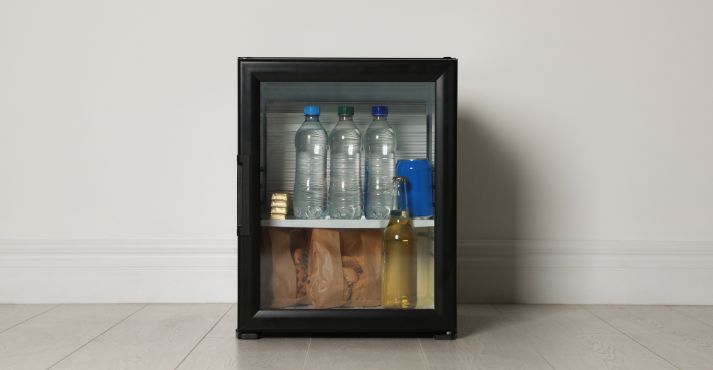 Mini bar fridge in a hotel