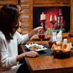 Warm dinner table with Greek salad