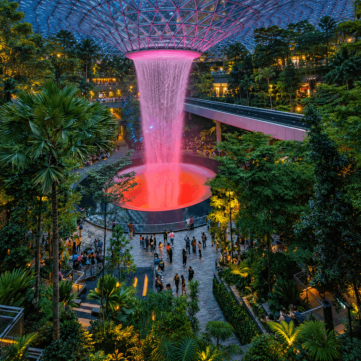Jewel Changi’s glowing indoor waterfall