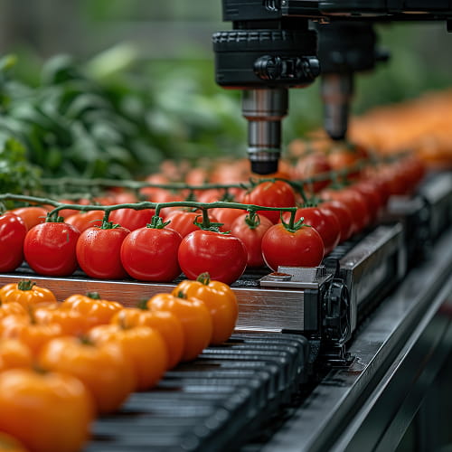 Robotic-system-sorting-fresh-tomatoes-on-high-speed-conveyor